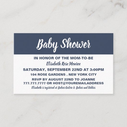 Moderne en stijlvolle Baby shower Ticket-uitnodigi Visitekaartje (Voorkant)