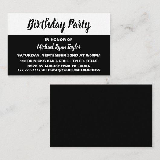 Moderne en stijlvolle 'Birthday Party'-ticket Visitekaartje (Voorkant / Achterkant)
