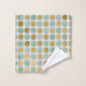 Moderne en stijlvolle Blauwgroen goudbruine Stippe Bad Handdoek (Wasdoekje)