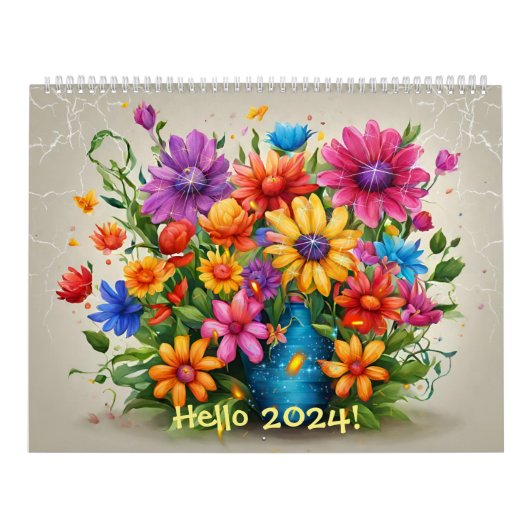 Moderne en Stijlvolle Bloemenkalender 2024 Maandel Kalender (Hoes)