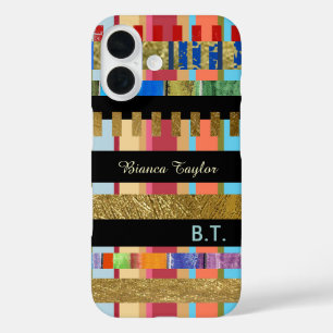 moderne en stijlvolle strepen met aangepaste naam iPhone 16 hoesje