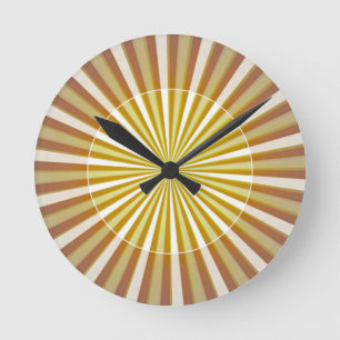 Moderne en stijlvolle Sunburst Yellow & Brown Ronde Klok