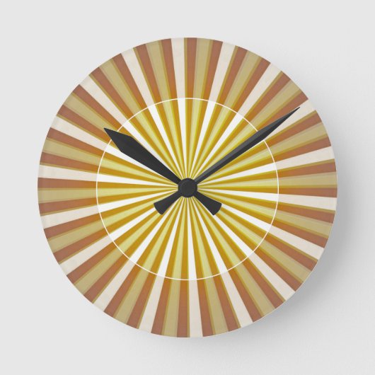 Moderne en stijlvolle Sunburst Yellow & Brown Ronde Klok (Voorkant)