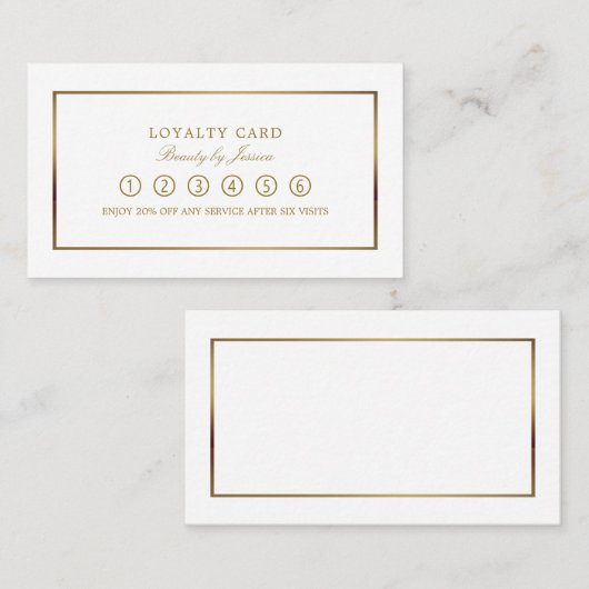Moderne en stijlvolle, witte en goudkleurige, klantenkaartje (Voorkant / Achterkant)