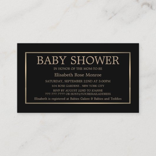 Moderne en stijlvolle, zwarte en goudkleurige Baby Visitekaartje (Voorkant)