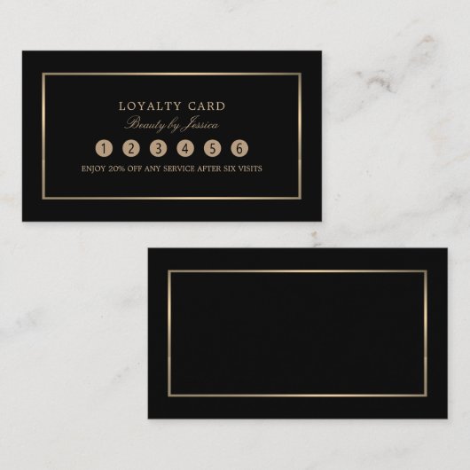 Moderne en stijlvolle, zwarte & gouden, klantenkaartje (Voorkant / Achterkant)