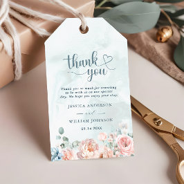 Moderne en trendy blauwe roos bruiloft bedankt  cadeaulabel