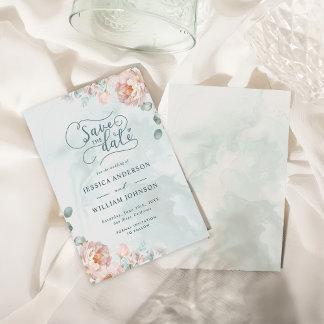 Moderne en Trendy Blauwe Roos Bruiloft Save The Date