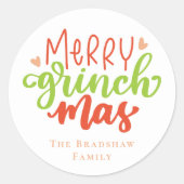 Moderne en trendy vrolijke Grinchmas gepersonalise Ronde Sticker (Voorkant)