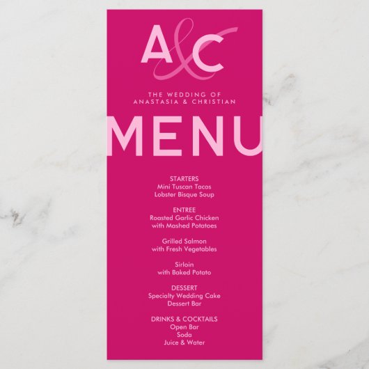 Moderne en Vette Magenta Bruiloft Menu Kaart (Voorkant)