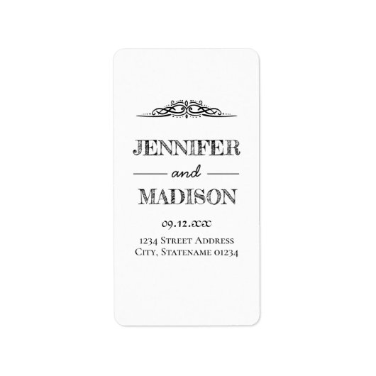Moderne en zwarte munt en witte bruiloft etiket (Voorkant)
