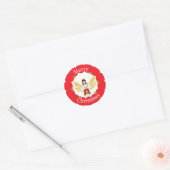 Moderne engel vrolijke kerst rode krans ronde sticker (Envelop)