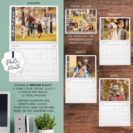 Moderne Enige Foto per Maand en Collage op Hoesje Kalender