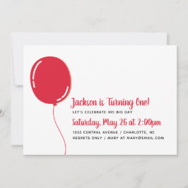 Moderne Enkelvoudige Rode Ballon Birthday Party Kaart