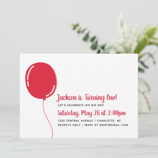 Moderne Enkelvoudige Rode Ballon Birthday Party Kaart (Staand voorkant)