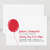 Moderne Enkelvoudige Rode Ballon Birthday Party Kaart (Voorkant / Achterkant)