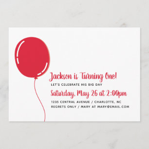Moderne Enkelvoudige Rode Ballon Birthday Party Kaart