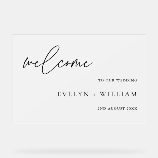 Moderne Entree Frosted Welkom Bruiloft Acryl Bord (Voorkant)