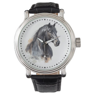 Moderne Equestrian Thoroughbred Black Horse Horloge