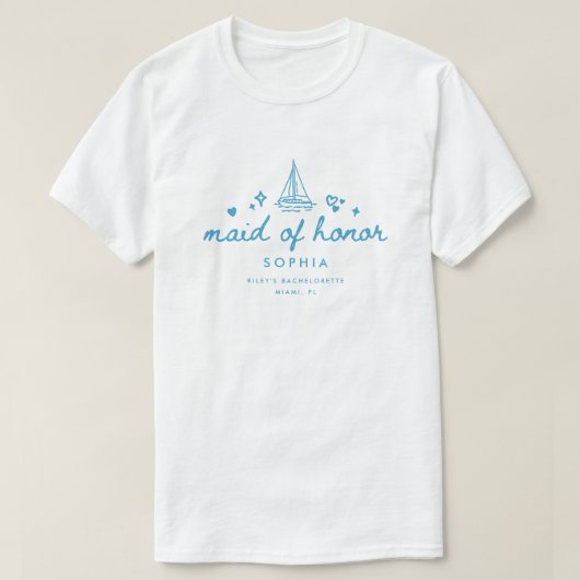 Moderne Eredame Blauwe Script Meer Bruidsmeisjes T-shirt (Design voorkant)