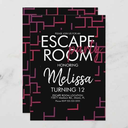 Moderne Escape Room Feest Uitnodiging (Voorkant / Achterkant)