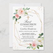 Moderne eslegance Blush Pink Floral First Communit Kaart (Voorkant)
