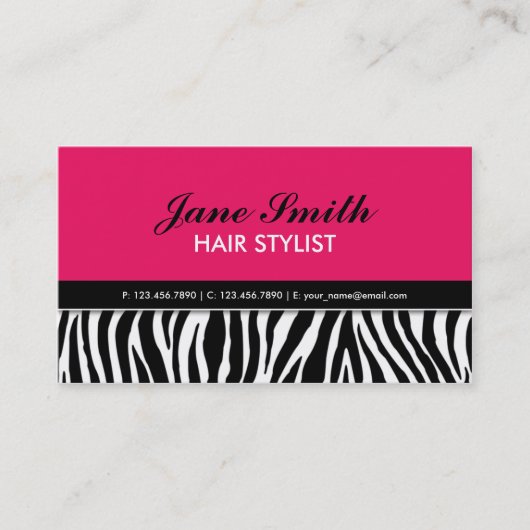 Moderne eslegant Zebra Print Hair Stylist Hot Pink Visitekaartje (Voorkant)