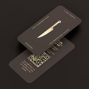Moderne espressokeuken chefmes monogram visitekaartje