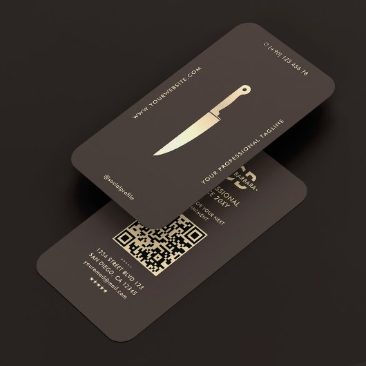 Moderne espressokeuken chefmes monogram visitekaartje