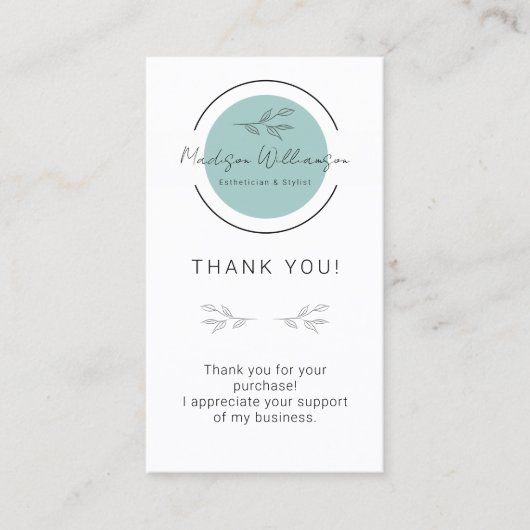 Moderne estheticus stylist spa klant dank u visitekaartje (Voorkant)