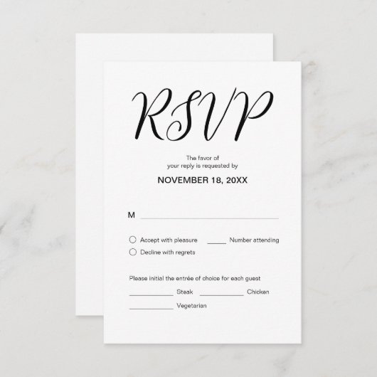 Moderne esthetiek, bruiloft diner RSVP, Reageren Informatiekaartje (Voorkant / Achterkant)