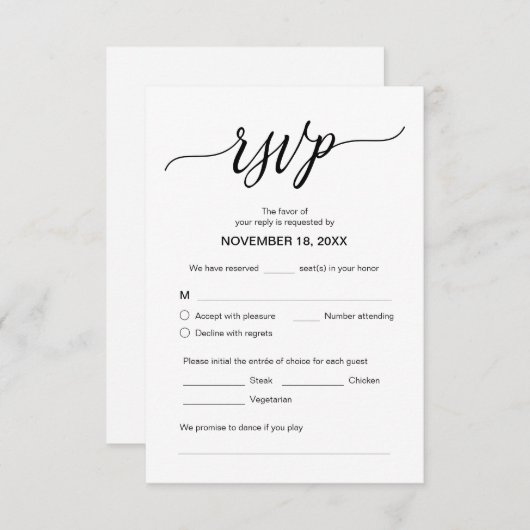 Moderne esthetiek, bruiloft diner RSVP, Reageren Informatiekaartje (Voorkant / Achterkant)