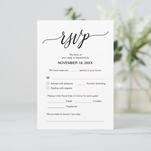 Moderne esthetiek, bruiloft diner RSVP, Reageren Informatiekaartje (Staand voorkant)