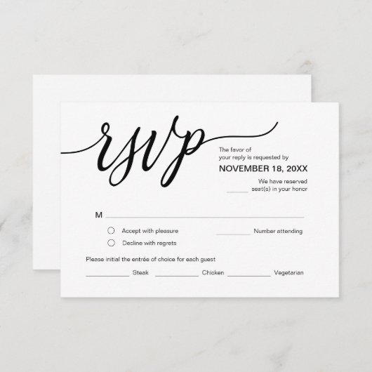 Moderne esthetiek, verjaardagsfeest RSVP, Reageer Informatiekaartje (Voorkant / Achterkant)