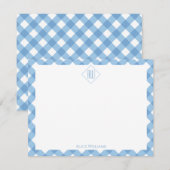Moderne esthetische blauw wit gingham check notitiekaartje (Voorkant / Achterkant)