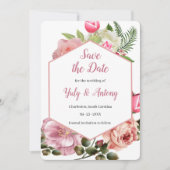 Moderne esthetische botanische roze zeshoek  save the date (Voorkant)