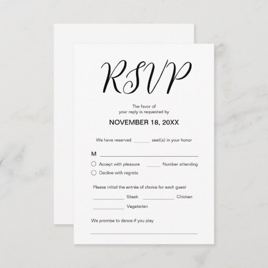 Moderne esthetische, bruiloft-innerlijke RSVP, rea Informatiekaartje (Voorkant / Achterkant)
