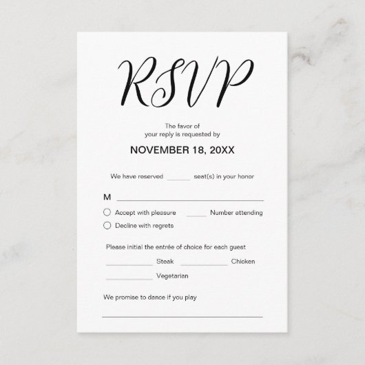 Moderne esthetische, bruiloft-innerlijke RSVP, rea Informatiekaartje (Voorkant)