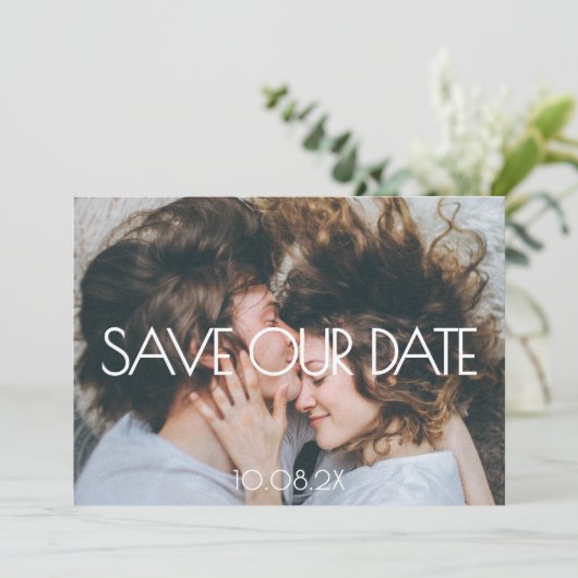 Moderne esthetische foto bruiloft Save The Date (Staand voorkant)