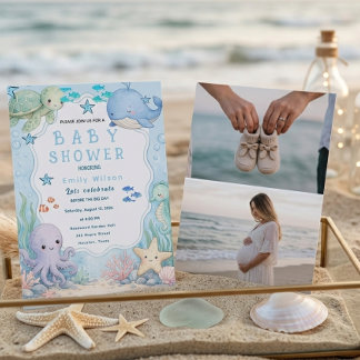 Moderne Esthetische Strand Baby Shower Uitnodiging