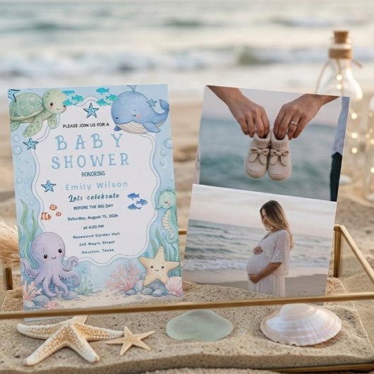 Moderne Esthetische Strand Baby Shower Uitnodiging