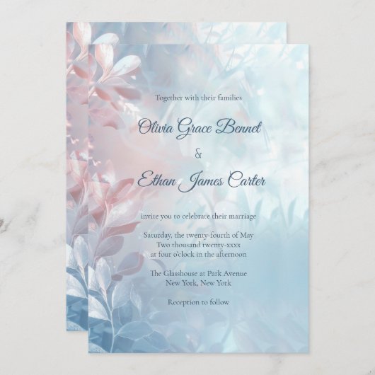 Moderne etherische glazen gloed bloemenbruiloft kaart (Voorkant / Achterkant)