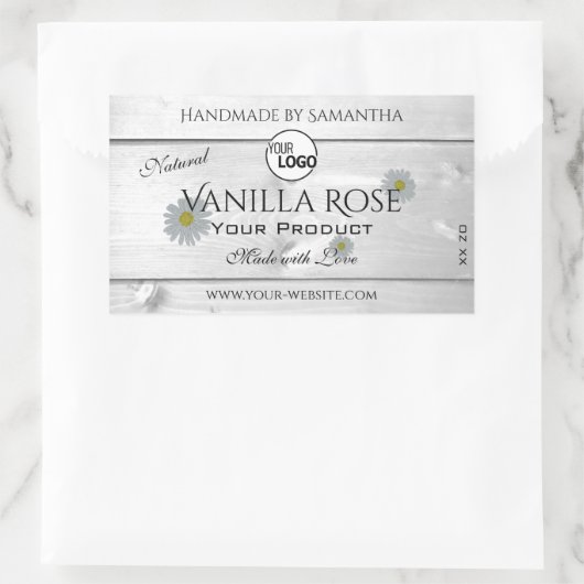 Moderne etiketten met witte houtkorrels Florale Lo (Tas)