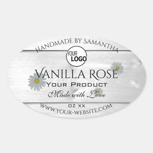 Moderne etiketten met witte houtkorrels Florale Lo (Voorkant)