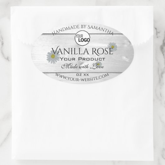 Moderne etiketten met witte houtkorrels Florale Lo (Tas)