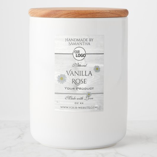 Moderne etiketten met witte houtkorrels Florale Lo (Voorkant)