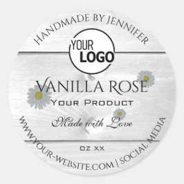 Moderne etiketten met witte houtkorrels Florale Lo