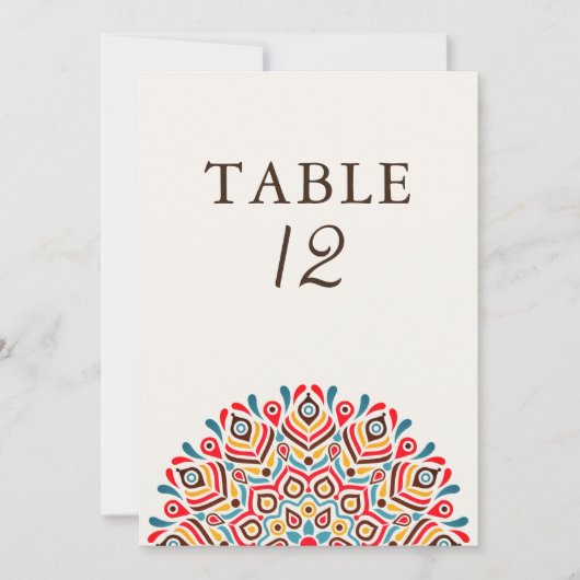 Moderne Etnische Bloemige Mandala Trouw Tafel Numm Kaart (Voorkant)