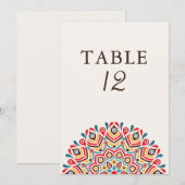 Moderne Etnische Bloemige Mandala Trouw Tafel Numm Kaart (Voorkant / Achterkant)