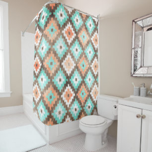 Moderne etnische Kilim Mosaic Pattern-Waterverf Douchegordijn
